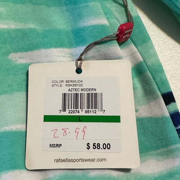 Rafaella Blouse L Abstract Green Blue 3/4 Sleeve Casual Coastal Beachy Chic NWT - Picture 8 of 8